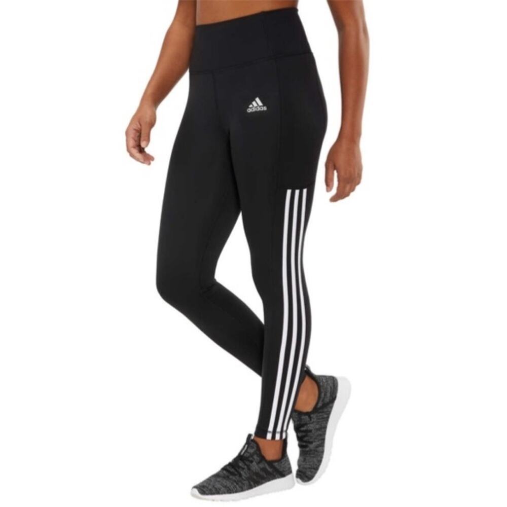 Adidas Climalite 3 Stripe Active 7/8 Leggings Aeroready Pants Black Womens Small